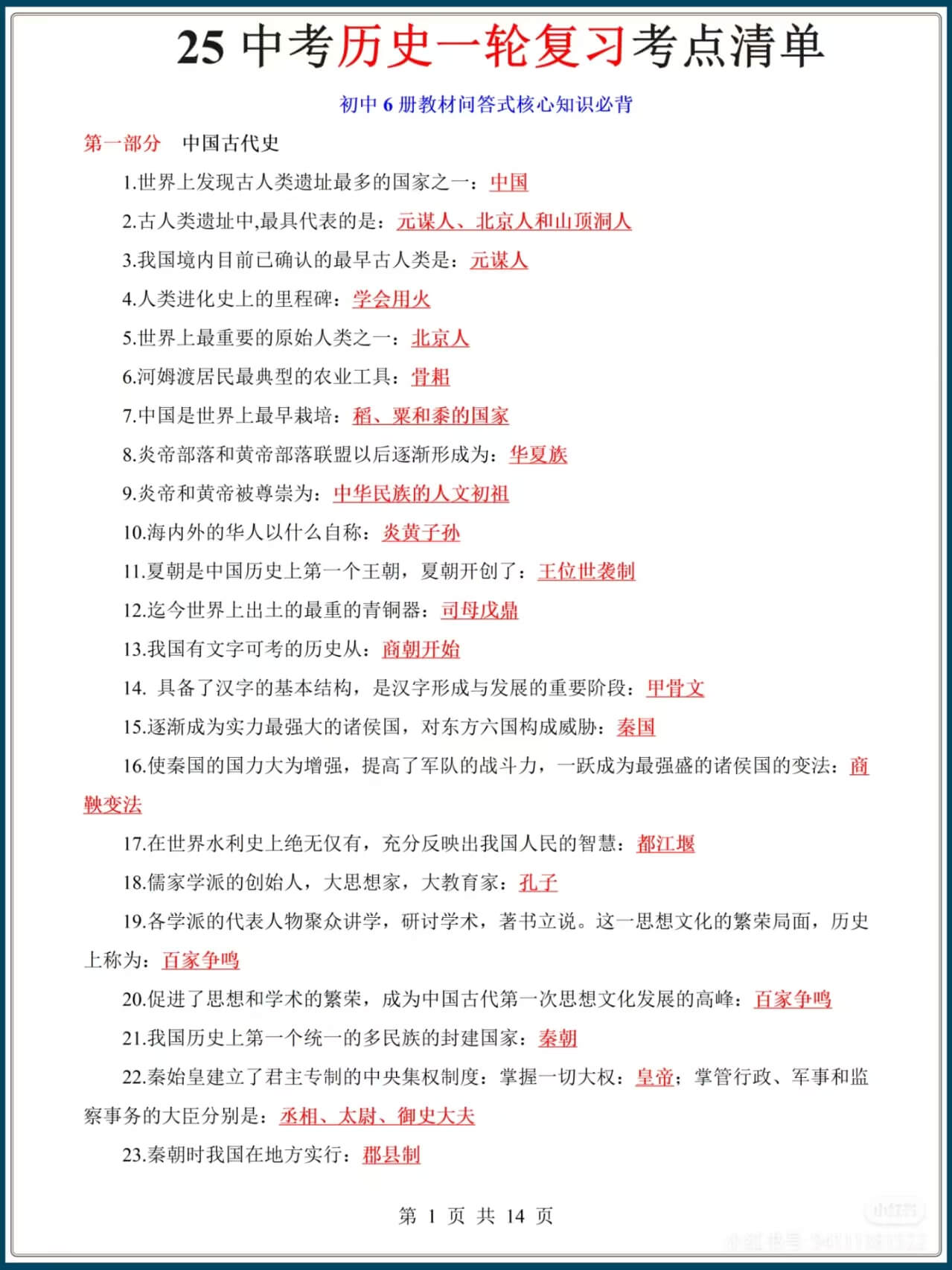 25中考历史一轮复习考点清单燃梦学堂-中小学电子版资料下载：课件/试卷/教案/知识点全覆盖燃梦学堂